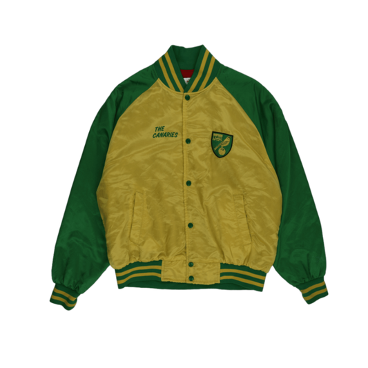Vintage Norwich City The Canaries Green Satin Varsity Jacket Yellow Green Size L Ribbed Collar Mens