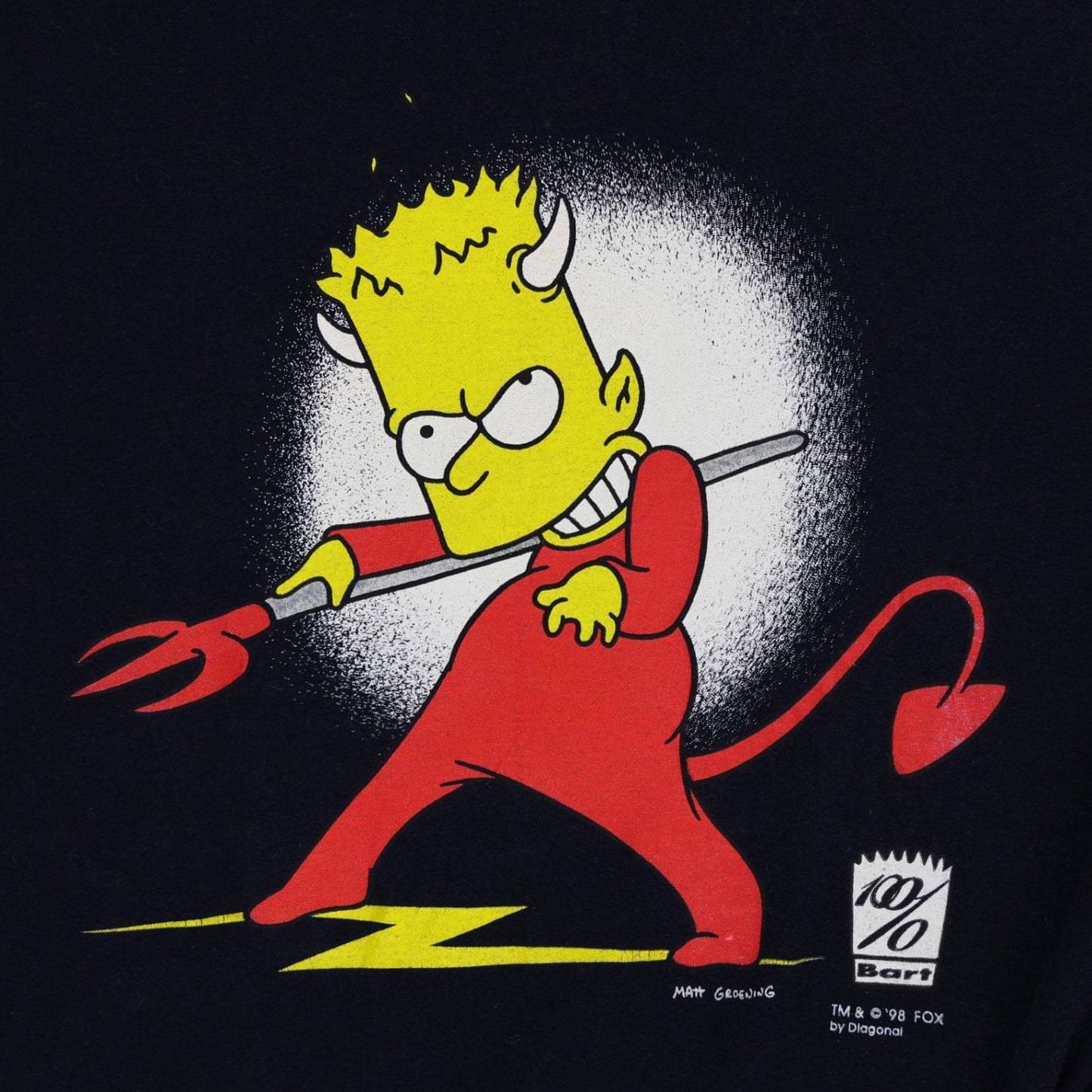 Jerzees Vintage 1998 Bart Simpson Devil Graphic T-Shirt Navy Medium Cotton Crew Neck