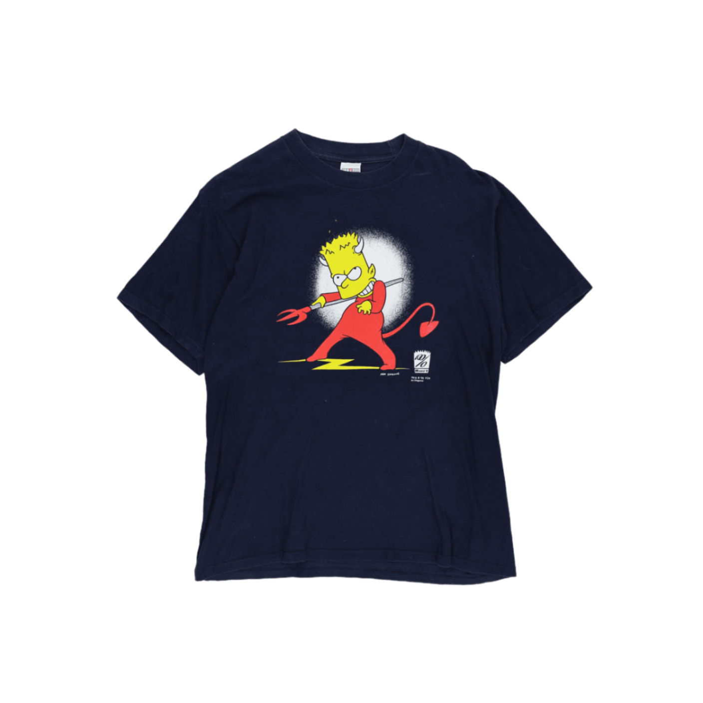 Jerzees Vintage 1998 Bart Simpson Devil Graphic T-Shirt Navy Medium Cotton Crew Neck