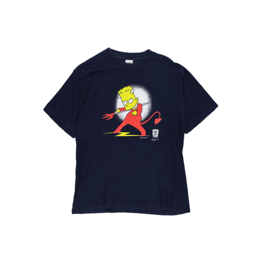 Jerzees Vintage 1998 Bart Simpson Devil Graphic T-Shirt Navy Medium Cotton Crew Neck