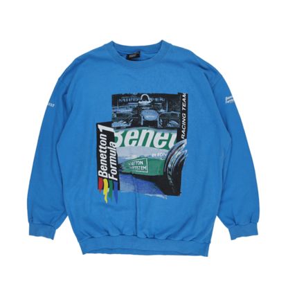 Benetton Formula 1 Vintage Crewneck Sweatshirt Blue Large Cotton