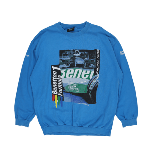 Benetton Formula 1 Vintage Crewneck Sweatshirt Blue Large Cotton