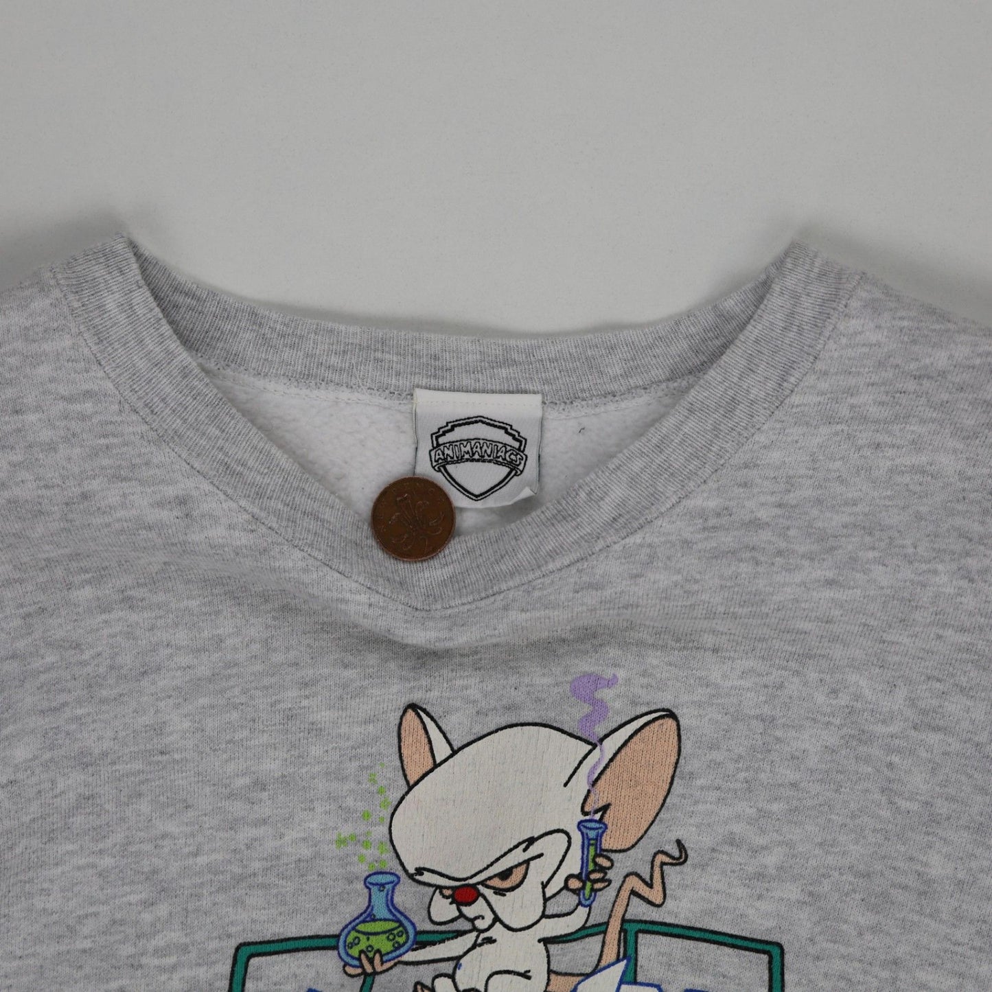 Animaniacs Pinky and The Brain Vintage Cartoon Sweatshirt Grey Medium Cotton Blend Unisex