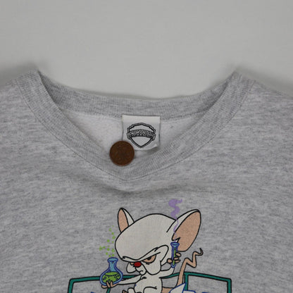 Animaniacs Pinky and The Brain Vintage Cartoon Sweatshirt Grey Medium Cotton Blend Unisex