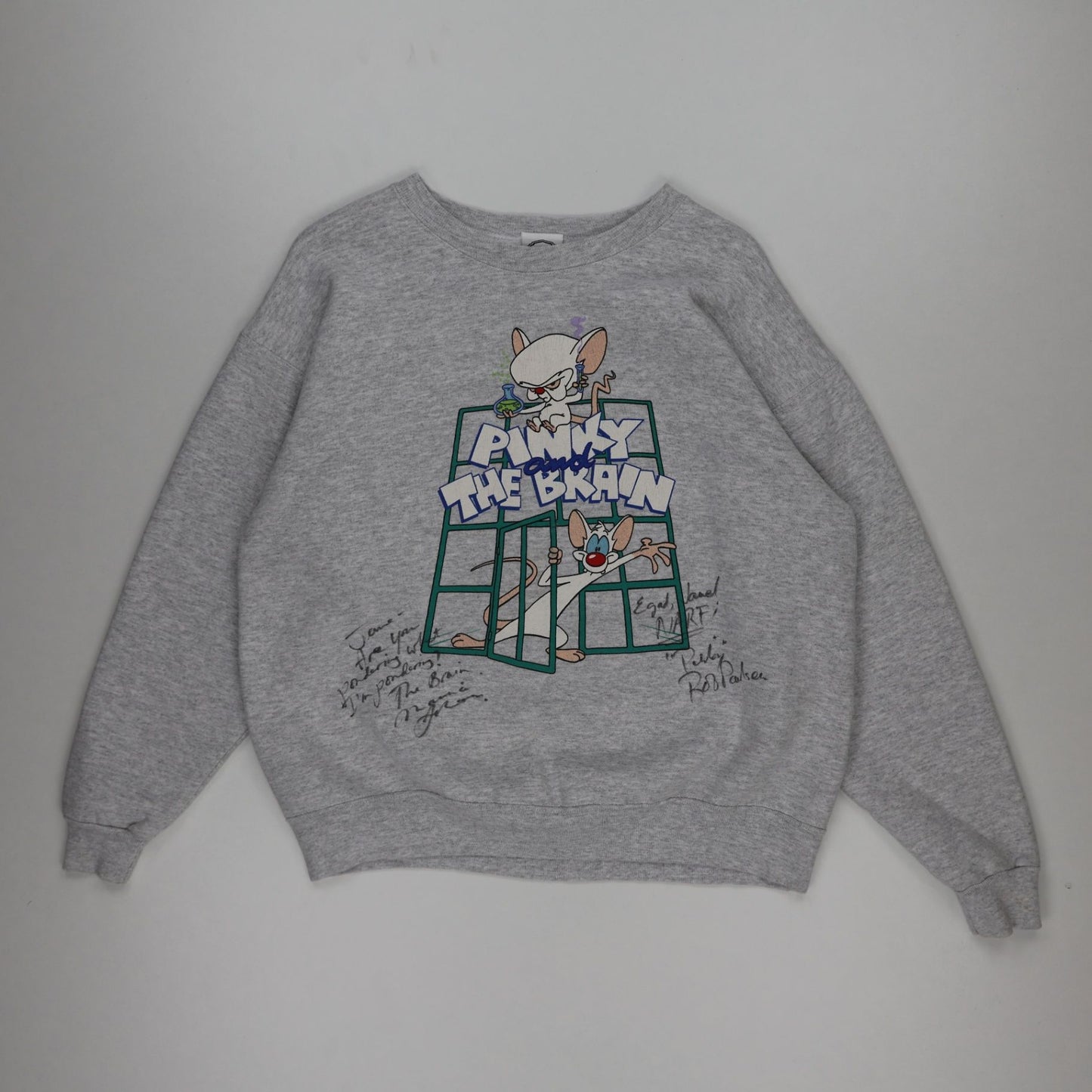 Animaniacs Pinky and The Brain Vintage Cartoon Sweatshirt Grey Medium Cotton Blend Unisex