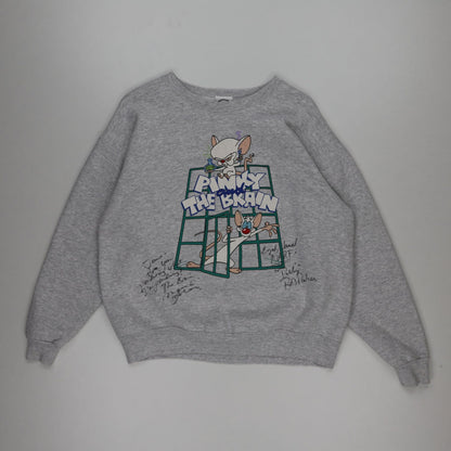 Animaniacs Pinky and The Brain Vintage Cartoon Sweatshirt Grey Medium Cotton Blend Unisex