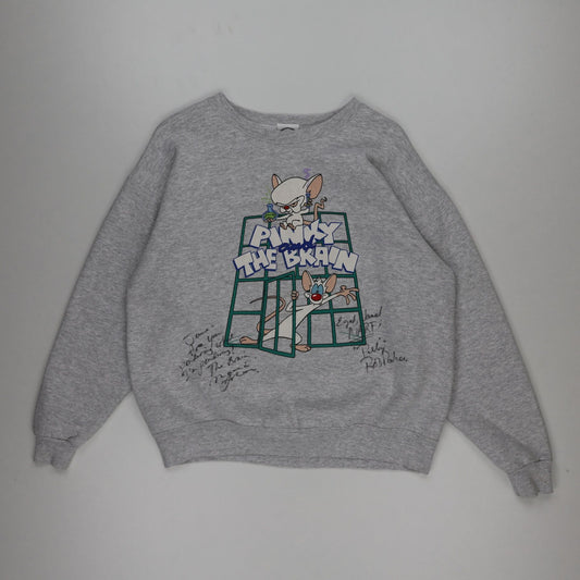 Animaniacs Pinky and The Brain Vintage Cartoon Sweatshirt Grey Medium Cotton Blend Unisex