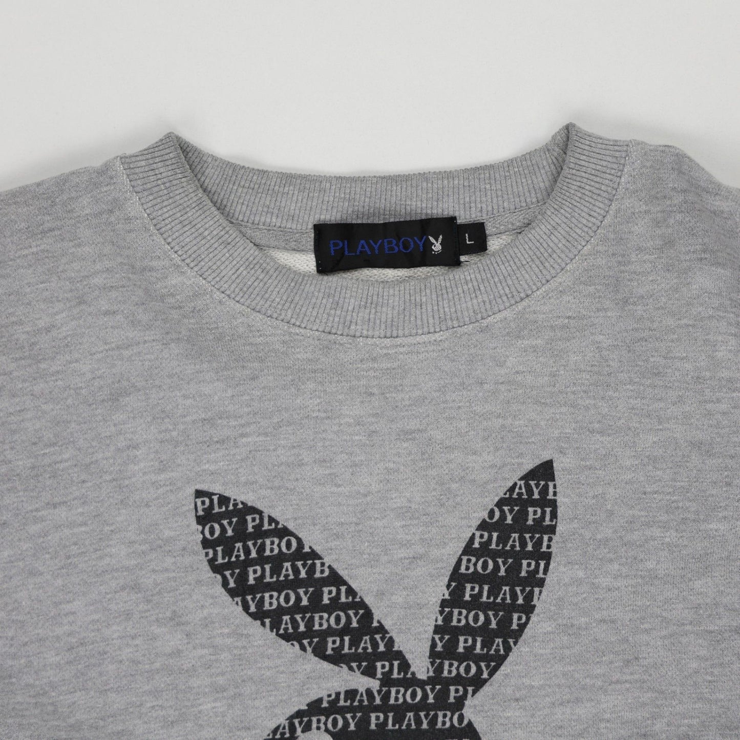 Playboy Vintage Grey Logo Sweatshirt Large Cotton Blend Crew Neck Streetwear