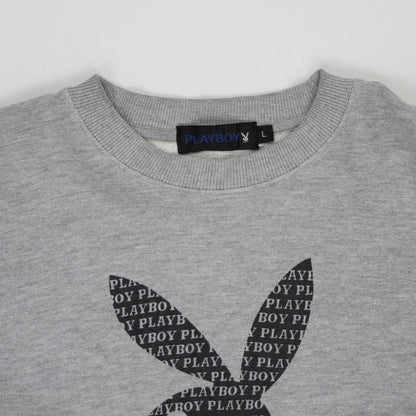 Playboy Vintage Grey Logo Sweatshirt Large Cotton Blend Crew Neck Streetwear