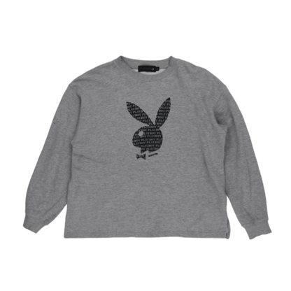 Playboy Vintage Grey Logo Sweatshirt Large Cotton Blend Crew Neck Streetwear
