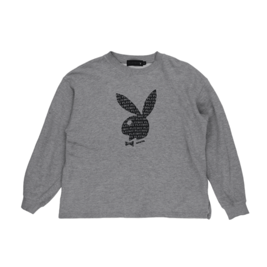 Playboy Vintage Grey Logo Sweatshirt Large Cotton Blend Crew Neck Streetwear