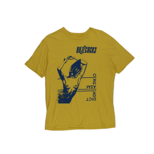 Buzzcocks Yellow Graphic Band T-Shirt Men's Medium Cotton Crew Neck Vintage