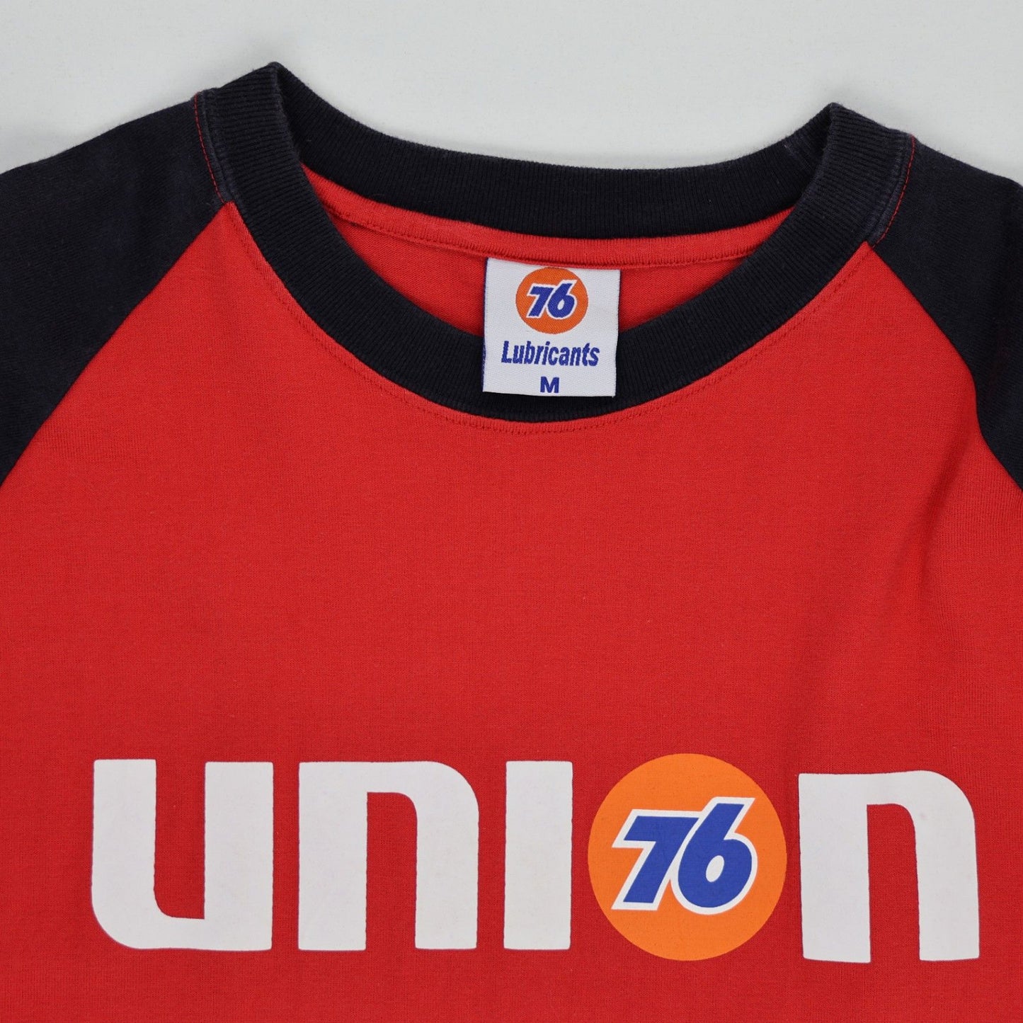 Union 76 Lubricants Vintage Raglan T-Shirt Red Black Medium Cotton Crew Neck