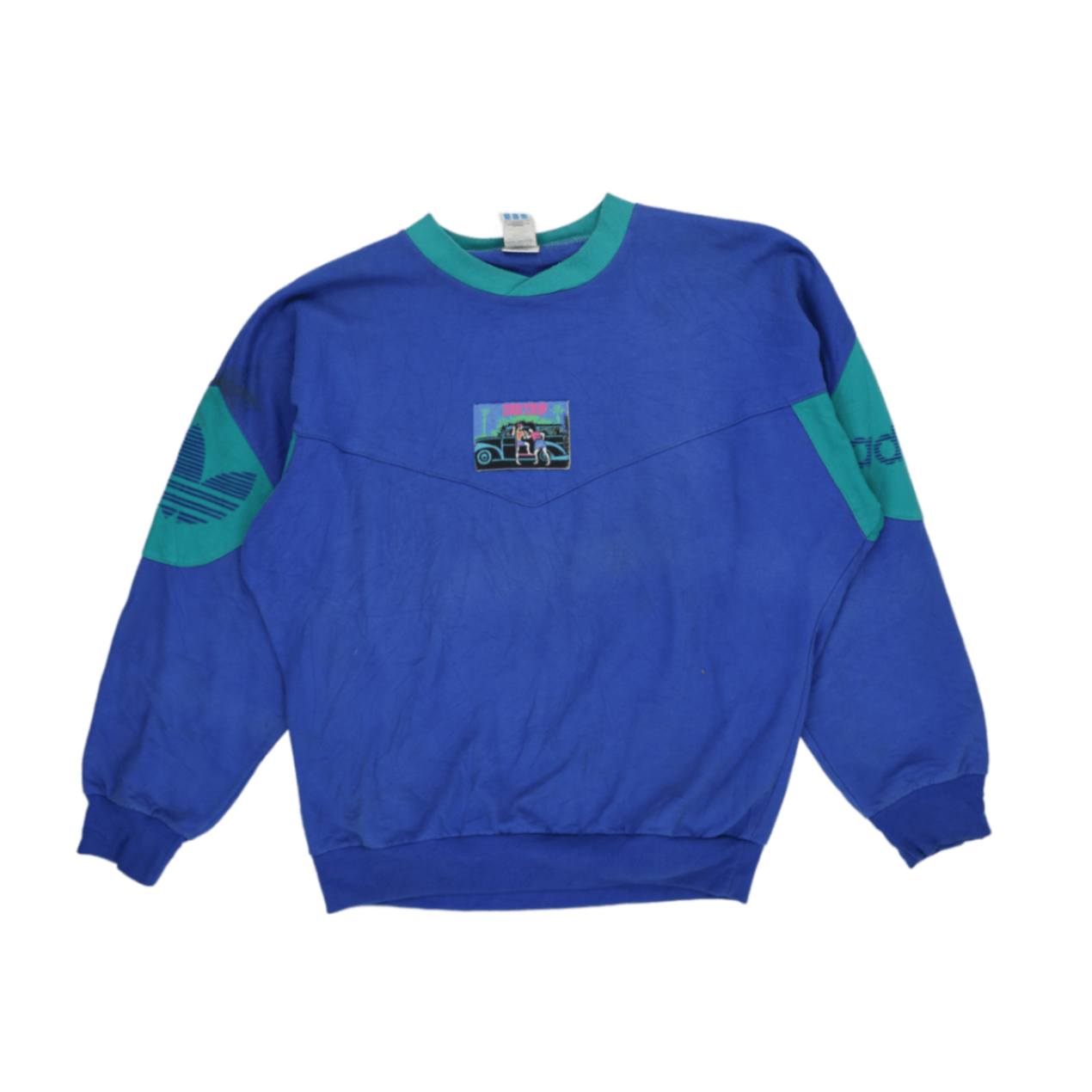Adidas Vintage Sun Trip Crewneck Sweatshirt Blue Green Men's Medium Cotton Blend