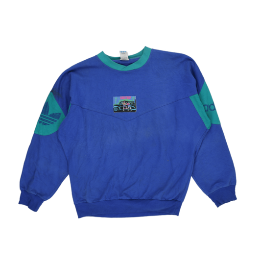 Adidas Vintage Sun Trip Crewneck Sweatshirt Blue Green Men's Medium Cotton Blend