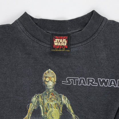 Vintage Star Wars Graphic Sweatshirt Black Large Cotton Unisex C-3PO R2-D2 Crew Neck