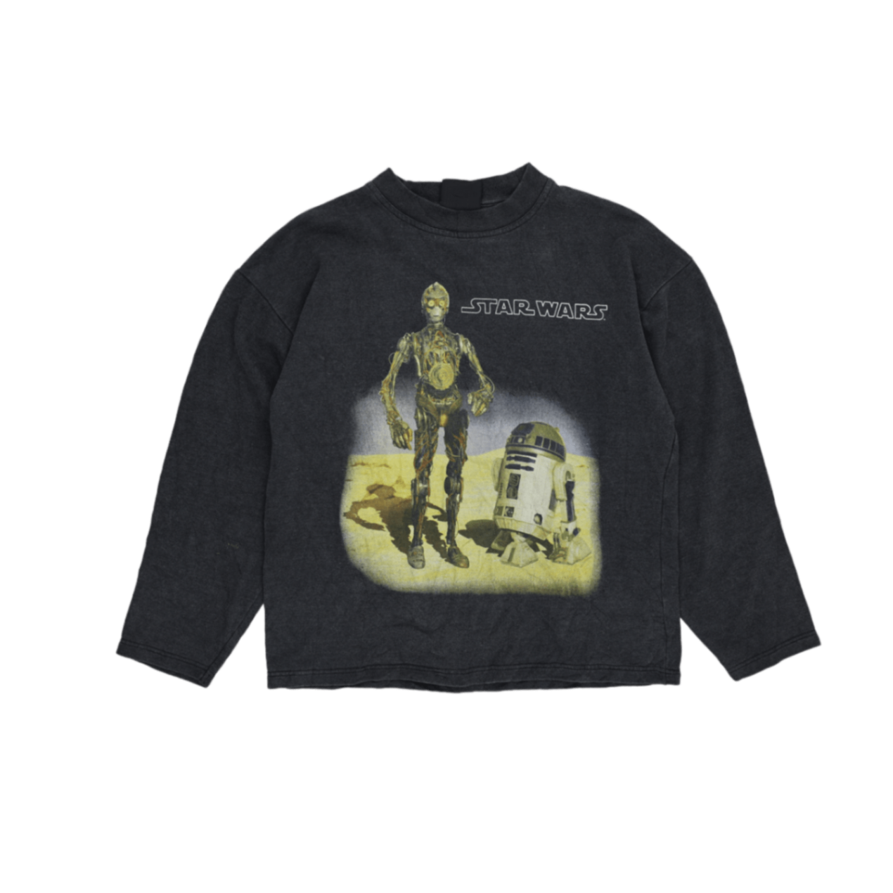 Vintage Star Wars Graphic Sweatshirt Black Large Cotton Unisex C-3PO R2-D2 Crew Neck