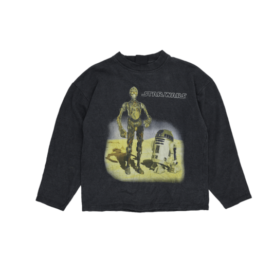 Vintage Star Wars Graphic Sweatshirt Black Large Cotton Unisex C-3PO R2-D2 Crew Neck