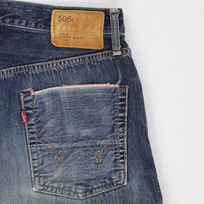 Edwin 505s Distressed Straight Fit Blue Jeans 31x33 Cotton Denim