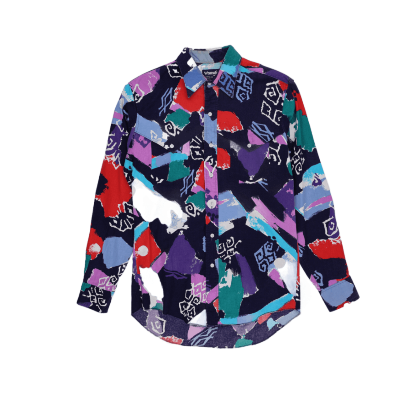 Wrangler Vintage Cowboy Cut Abstract Print Shirt Multicolour Size 15.5 34 Cotton Western Style