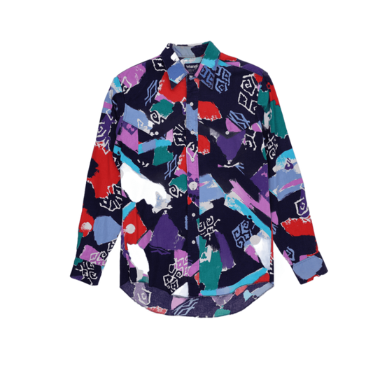Wrangler Vintage Cowboy Cut Abstract Print Shirt Multicolour Size 15.5 34 Cotton Western Style