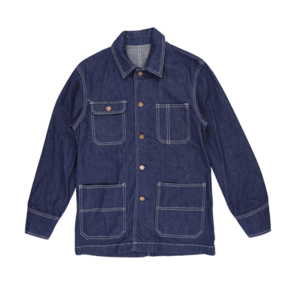 Galaxxy Indigo Blue Vintage Chore Jacket for Men Size Medium 100% Cotton