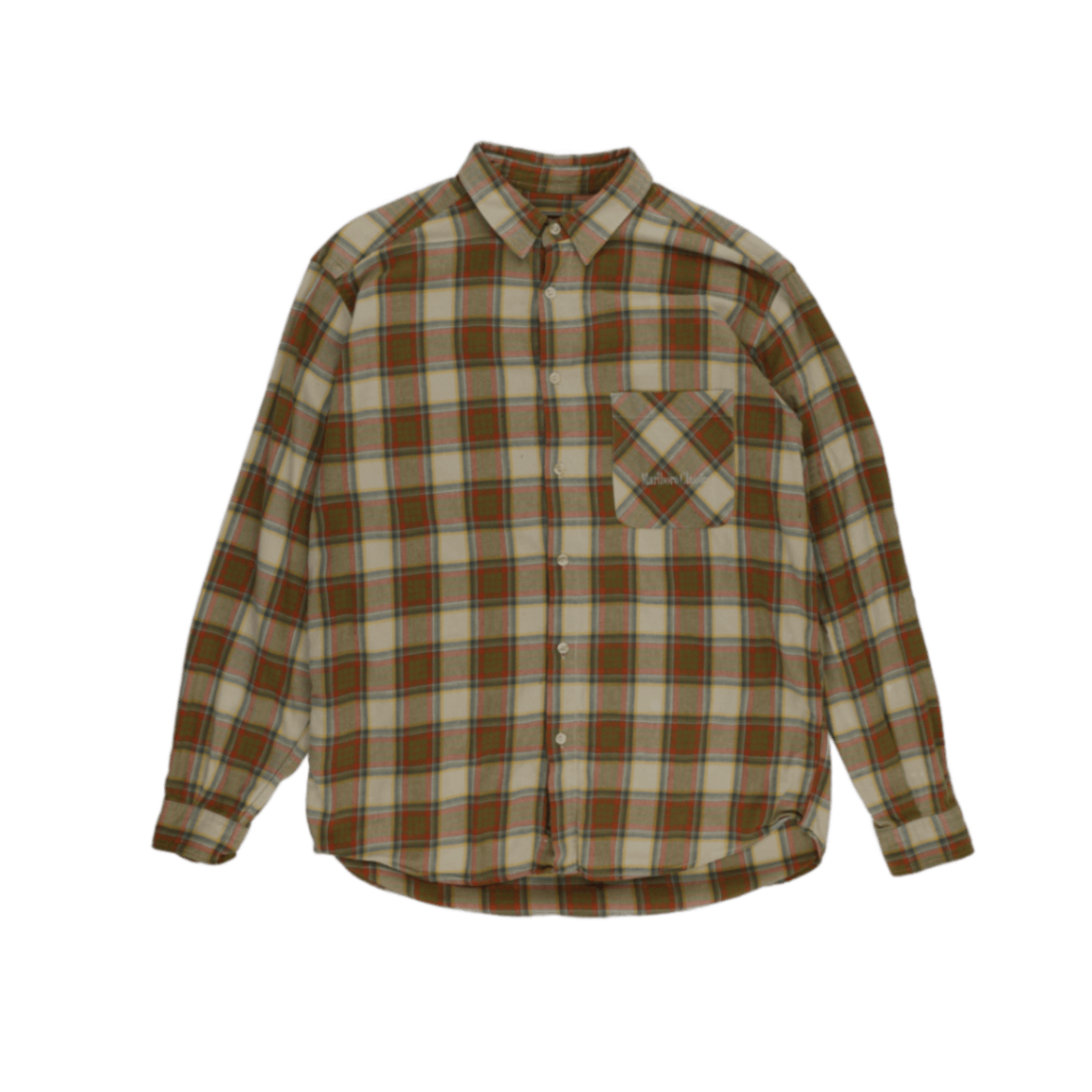 Marlboro Classics Vintage Brown Green Yellow Checked Flannel Shirt Large Cotton Collared