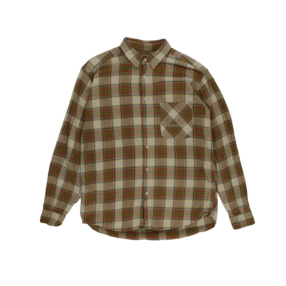 Marlboro Classics Vintage Brown Green Yellow Checked Flannel Shirt Large Cotton Collared