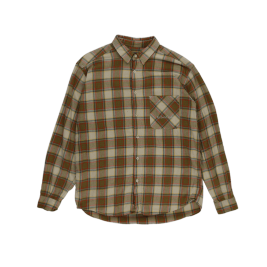 Marlboro Classics Vintage Brown Green Yellow Checked Flannel Shirt Large Cotton Collared