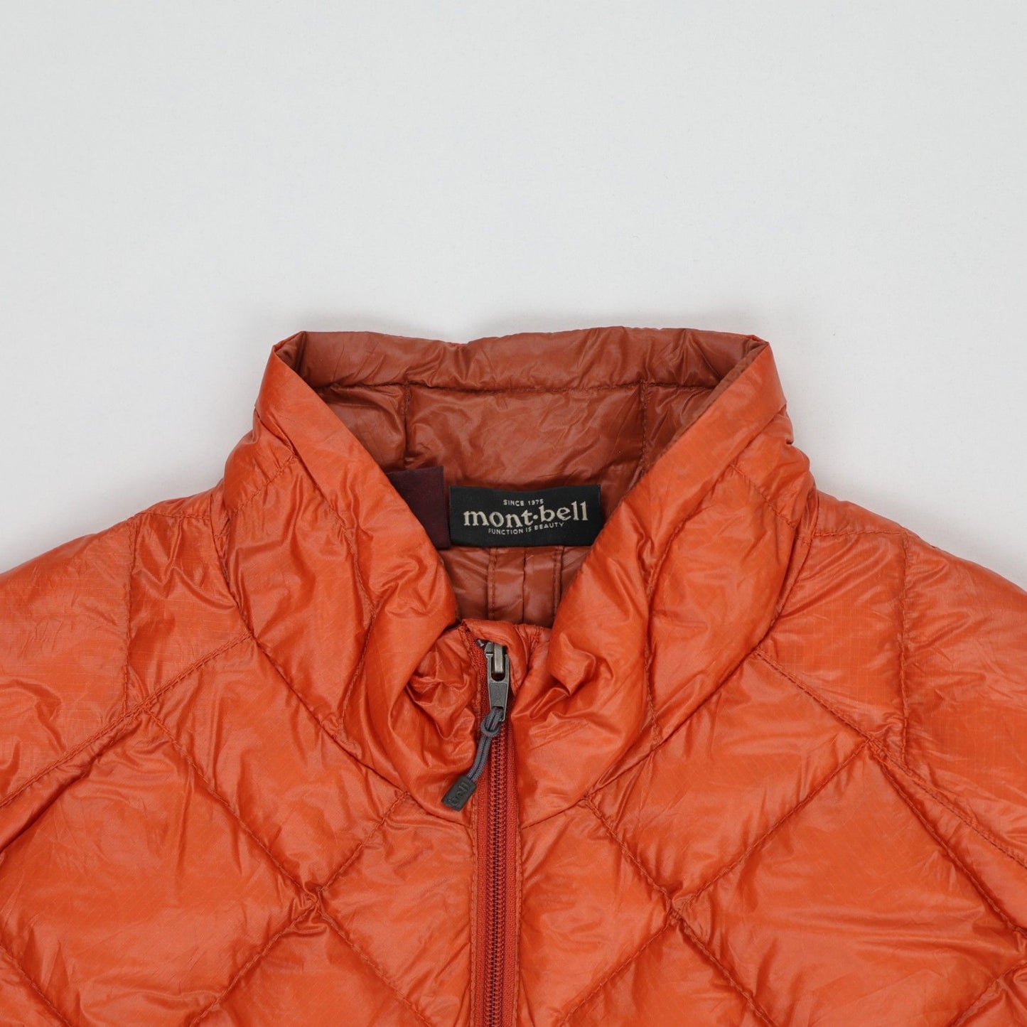 Montbell Outdoor Gilet Vest Lightweight Orange Medium Polyamide Down Blend Sleeveless High Neck