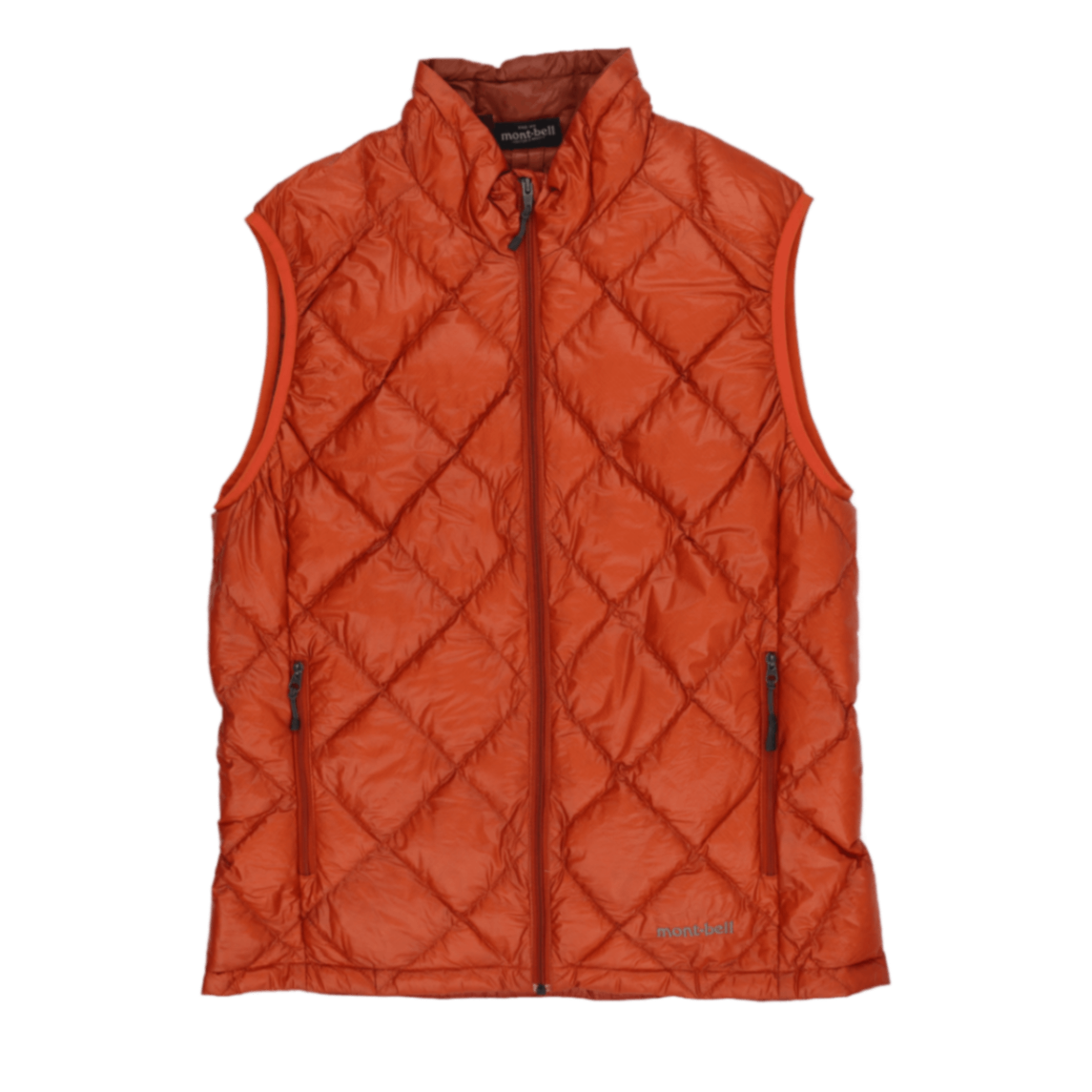 Montbell Outdoor Gilet Vest Lightweight Orange Medium Polyamide Down Blend Sleeveless High Neck