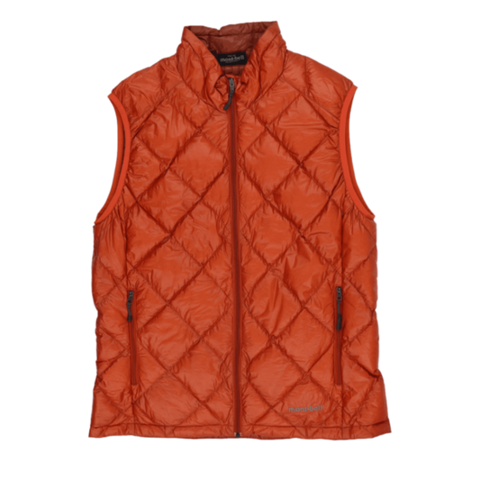 Montbell Outdoor Gilet Vest Lightweight Orange Medium Polyamide Down Blend Sleeveless High Neck