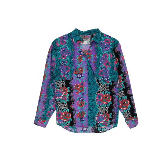 Wrangler Vintage Multicolour Floral Western Shirt Mens Size M 100 Percent Cotton