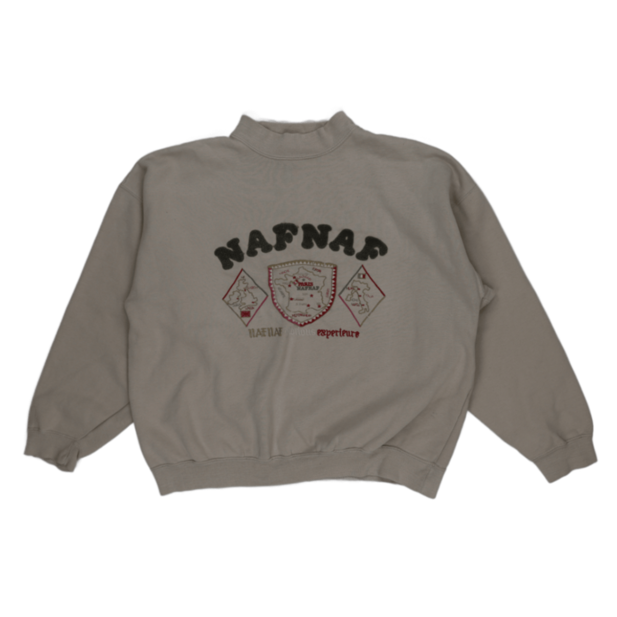 Naf Naf Vintage Beige Sweatshirt Men's Large Cotton Blend High Crew Neck