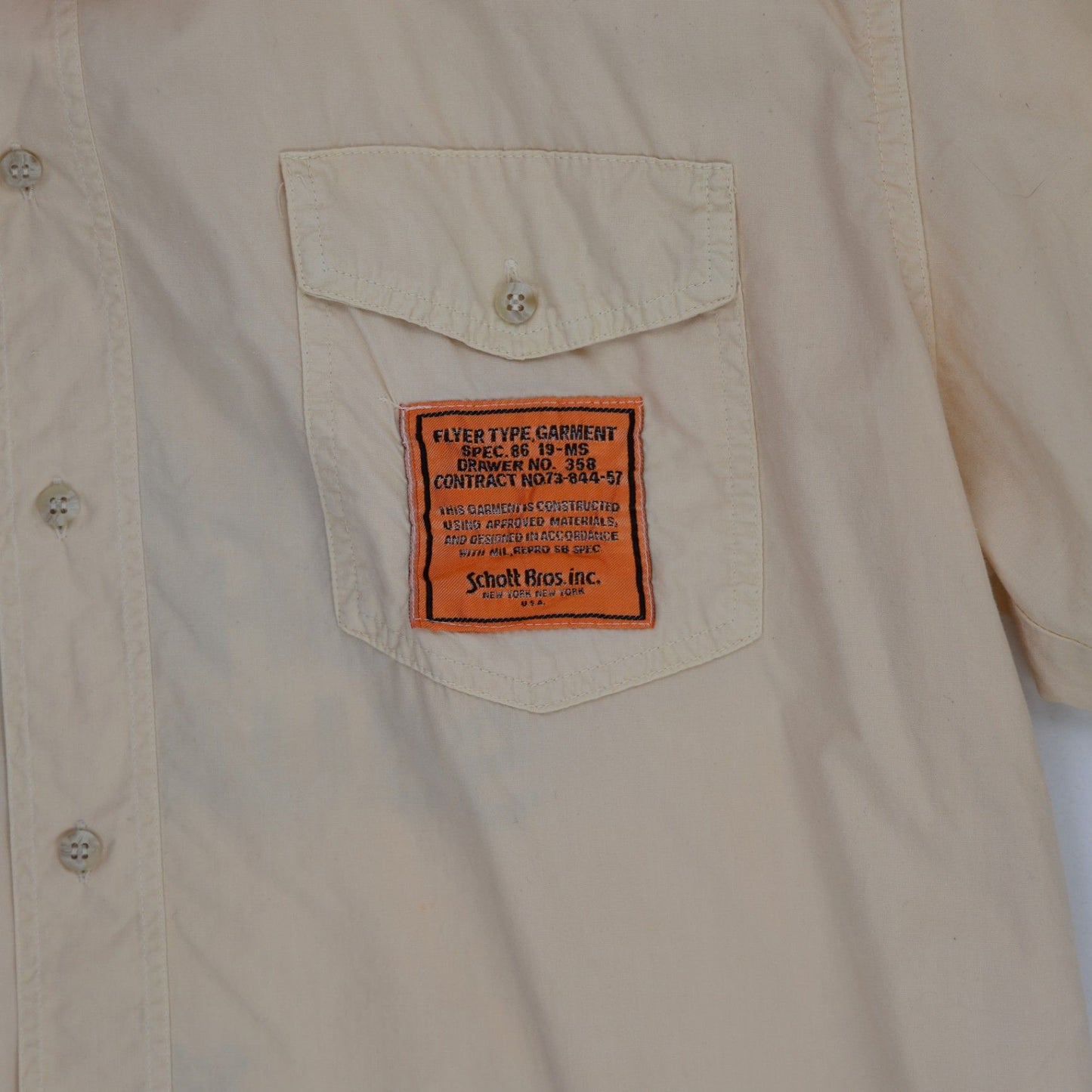 Schott Black Sheep Squadron Vintage Military Utility Shirt Beige L 100% Cotton
