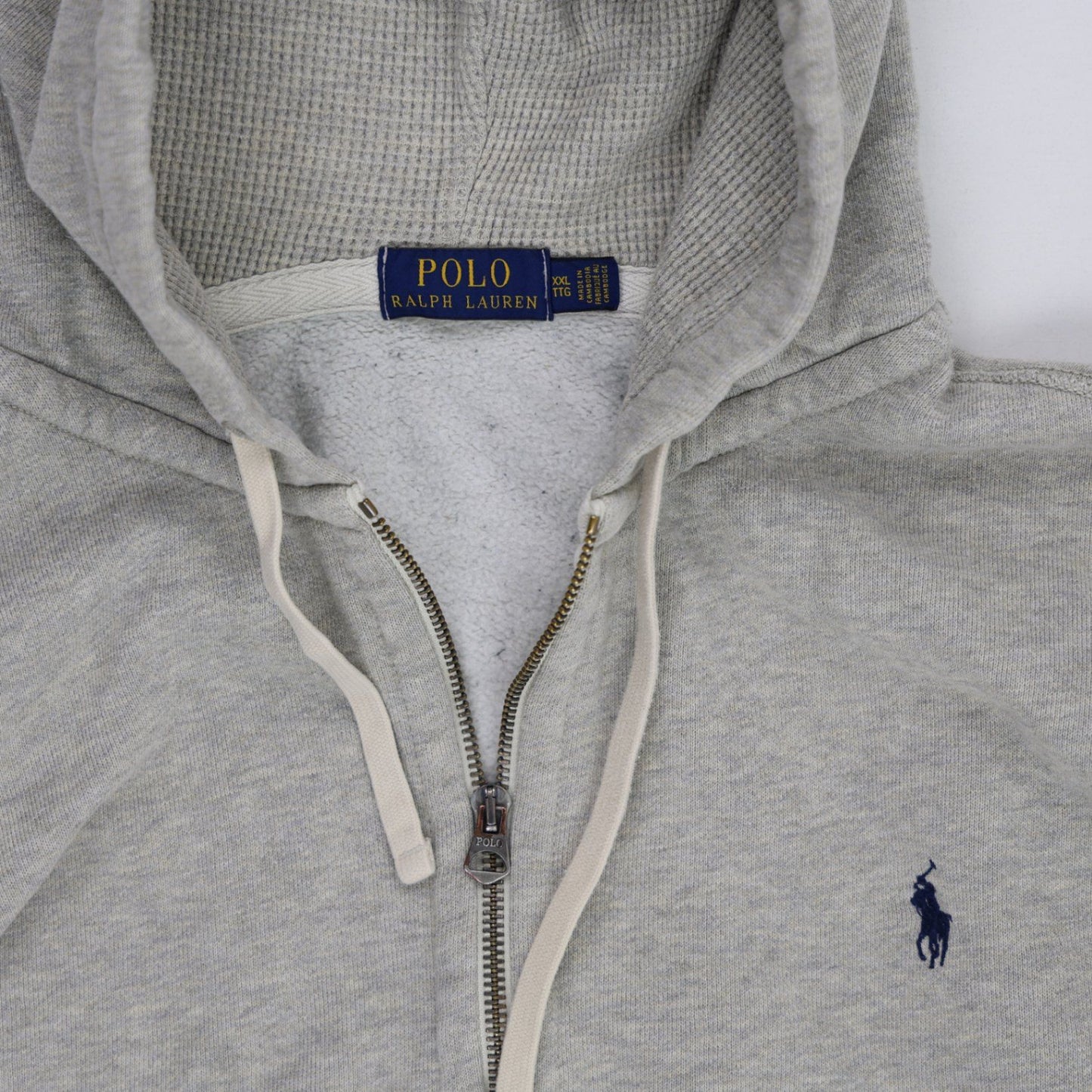 Polo Ralph Lauren XXL Grey Zip Up Hoodie Cotton Blend Hooded Sweatshirt