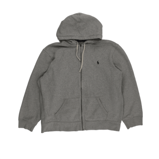 Polo Ralph Lauren XXL Grey Zip Up Hoodie Cotton Blend Hooded Sweatshirt