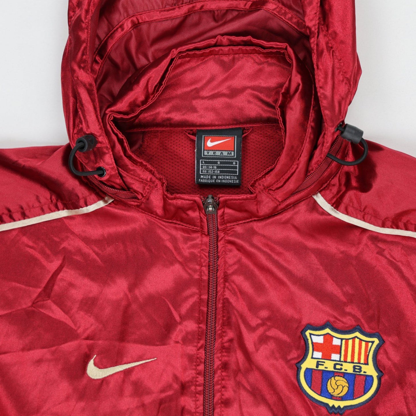 Nike FC Barcelona Vintage Hooded Windbreaker Jacket Red Blue XL Polyester