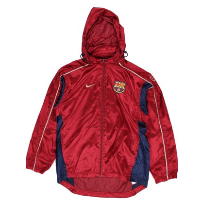 Nike FC Barcelona Vintage Hooded Windbreaker Jacket Red Blue XL Polyester