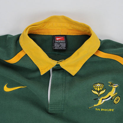 Nike Vintage South Africa Springboks Rugby Shirt Green Yellow Size L Cotton Blend