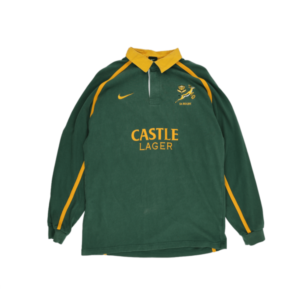 Nike Vintage South Africa Springboks Rugby Shirt Green Yellow Size L Cotton Blend