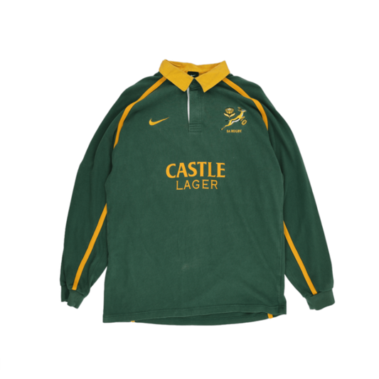 Nike Vintage South Africa Springboks Rugby Shirt Green Yellow Size L Cotton Blend