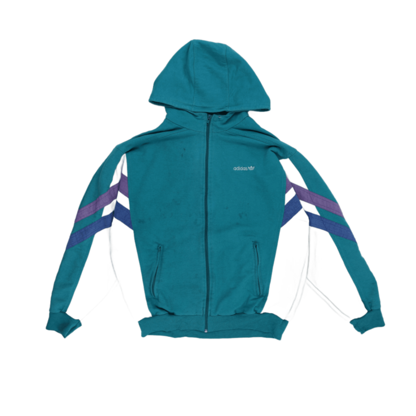 adidas Vintage Hooded Zip Sweatshirt Teal Medium Cotton Retro