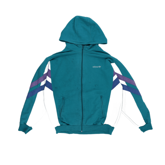 adidas Vintage Hooded Zip Sweatshirt Teal Medium Cotton Retro