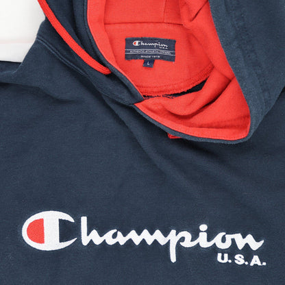 Champion Vintage Navy Blue Overhead Hoodie Large Cotton Hooded Sweatshirt