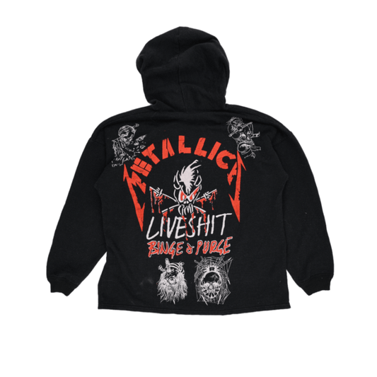 Metallica Vintage Live Shit Binge & Purge Pullover Graphic Hoodie Black Large 60% Cotton 40% Acrylic
