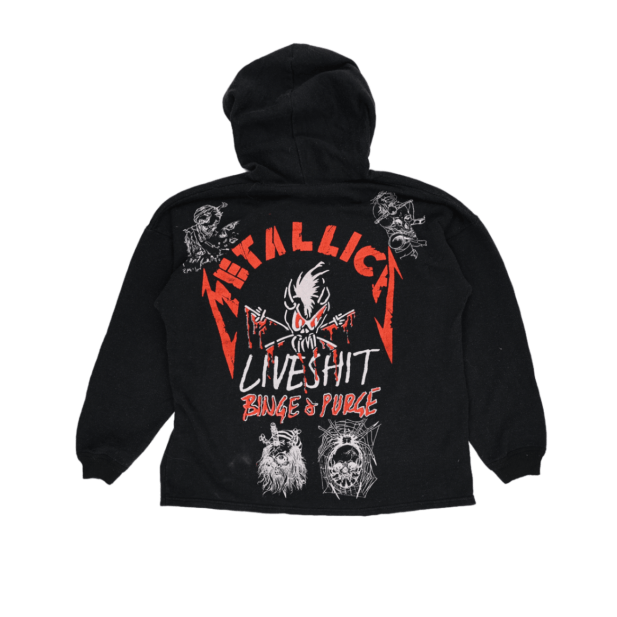 Metallica Vintage Live Shit Binge & Purge Pullover Graphic Hoodie Black Large 60% Cotton 40% Acrylic