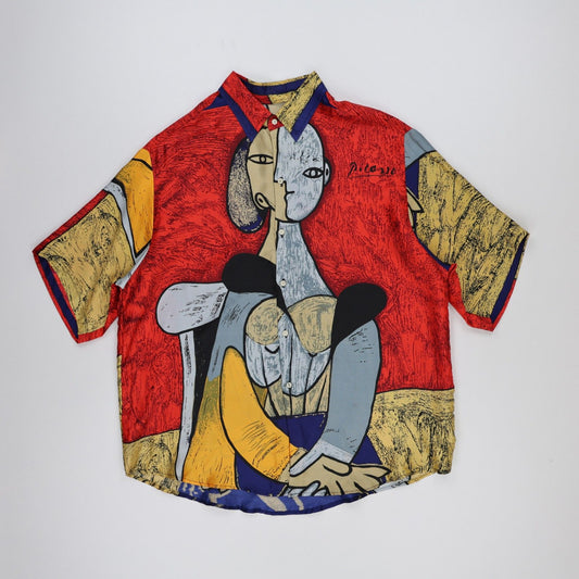 Picasso Inspired Multicolour Short Sleeve Art Print Shirt Large Polyester