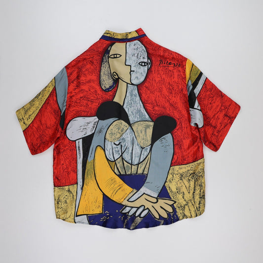 Picasso Inspired Multicolour Short Sleeve Art Print Shirt Large Polyester