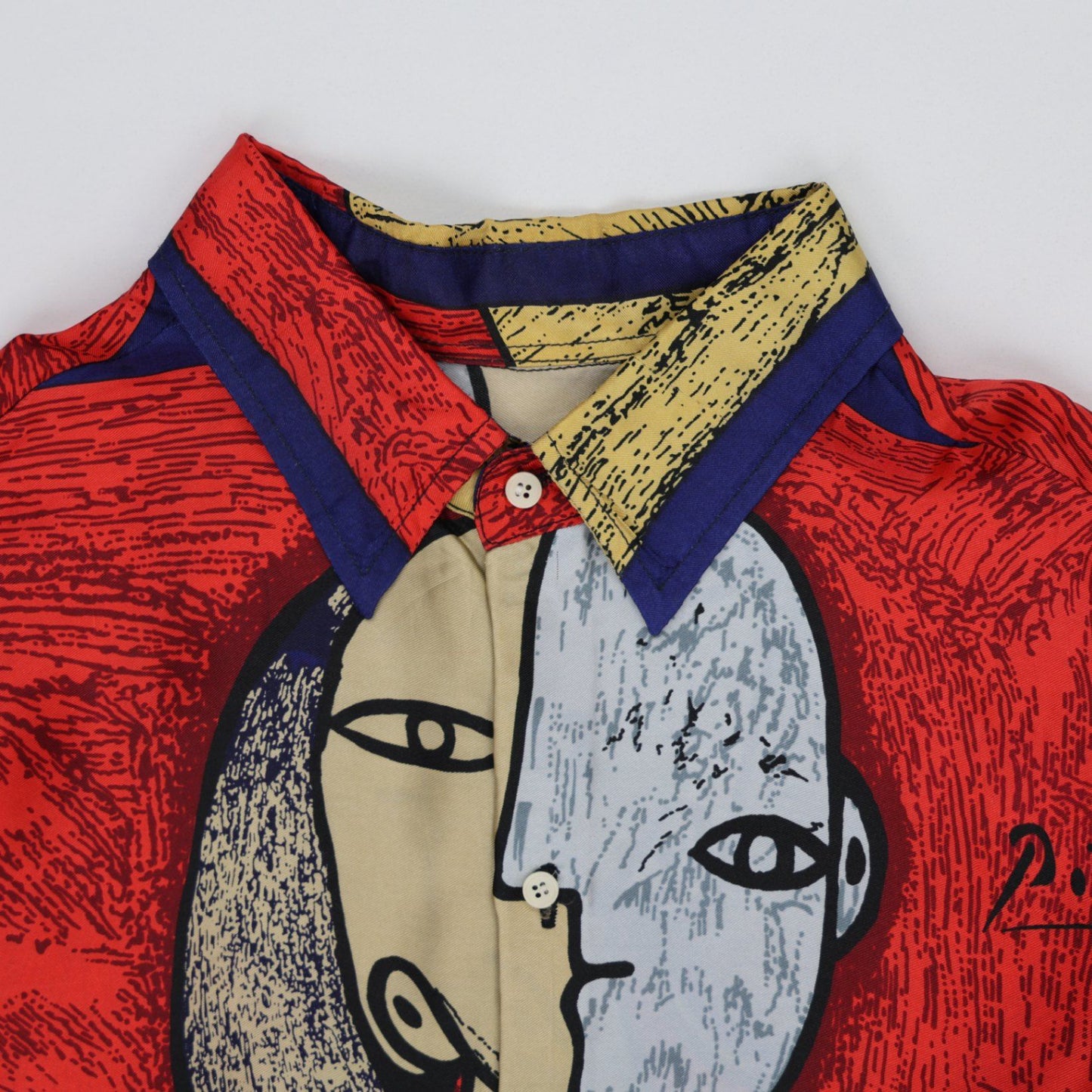 Picasso Inspired Multicolour Short Sleeve Art Print Shirt Large Polyester